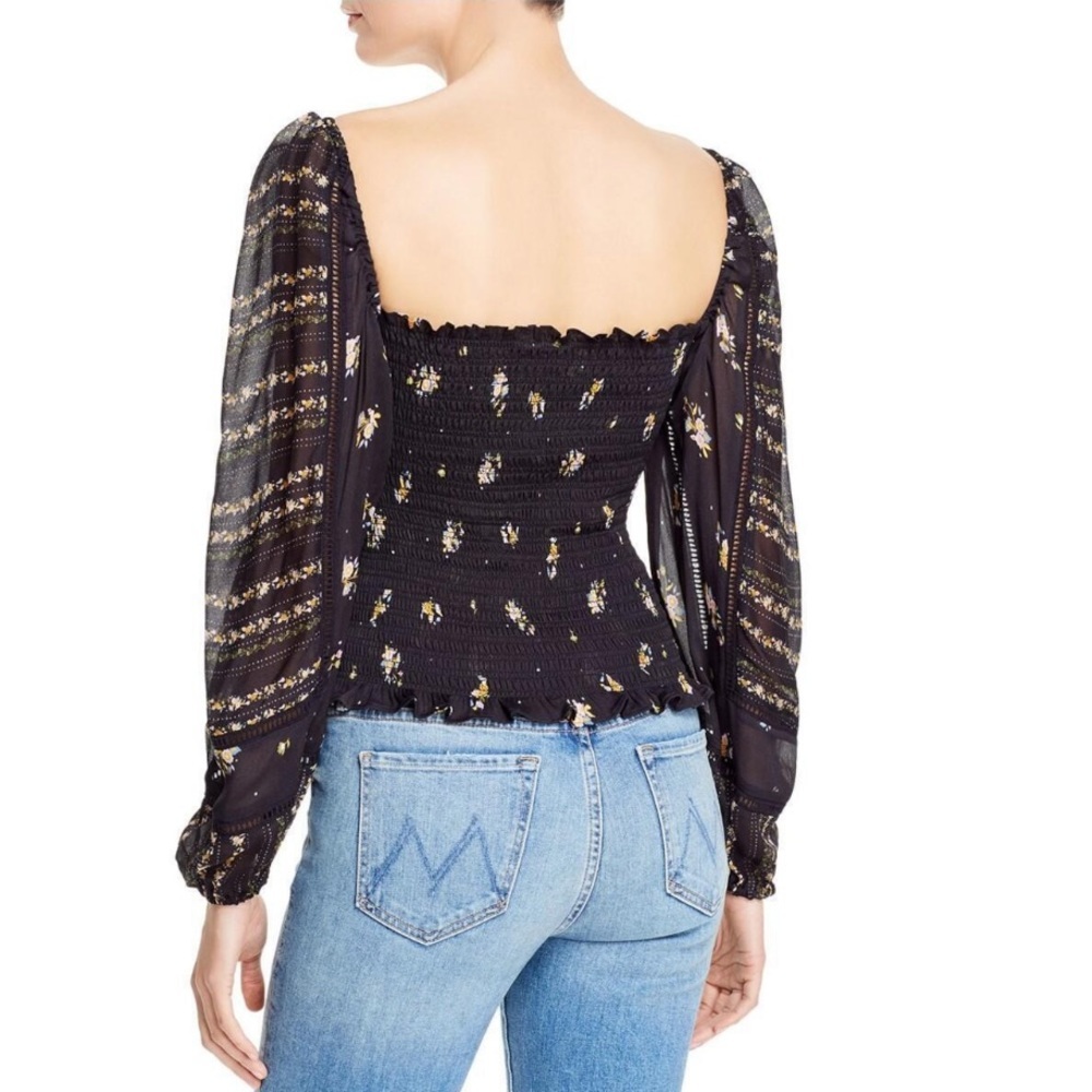 SOLD Anthropologie Dolan Pieta Balloon Sleeve Smocked Floral Blouse Large Black - Picture 4 of 11